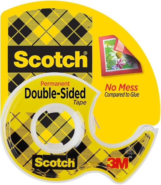 Scotch Double Sided Tape with Tape Dispenser, Office and School Supplies for Arts and Crafts, Alternative to Scrapbooking Glue, 0.5 in. x 250 in., 1 Roll with Dispenser