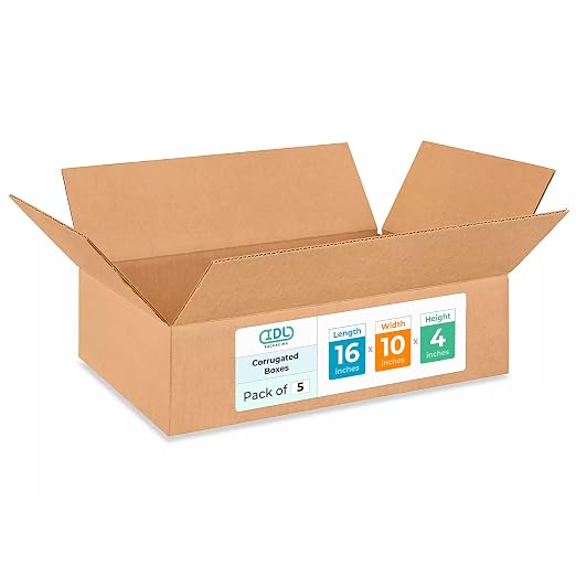 Medium Moving & Shipping Boxes 16 x 10 x 4 inches (5-Pack) - Extra Strength 200 lb vs Regular - Corrugated Strong Boxes for Shipping - Cardboard Box for Delivery - Heavy Duty Box by IDL Packaging | Extra Strength 200 lb vs Regular - Corrugated Strong B...