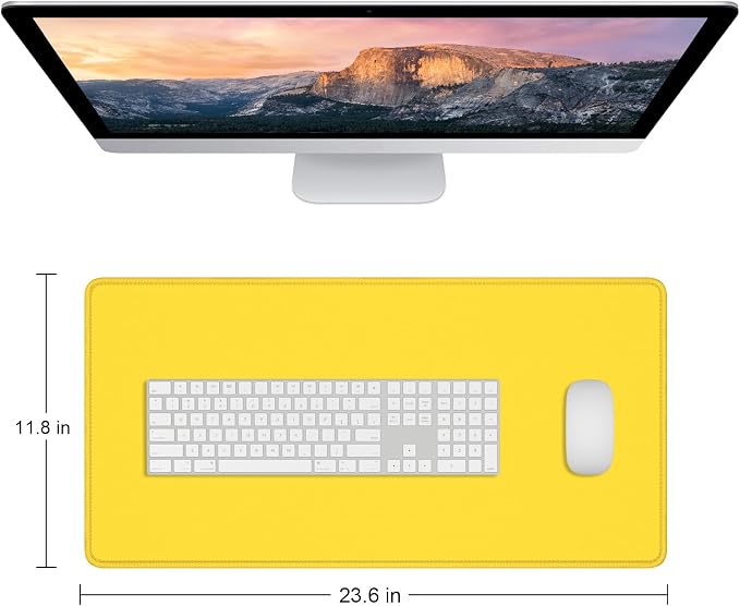 Dapesuom Large Mouse Pad, Extended Gaming Mouse Mat with Stitched Edges, Full Size Desk Mats with Non-Slip Base, Computer Big Desktop Keyboard Pad for Gamer, Laptop, Office, 23.6 x 11.8 in, Yellow