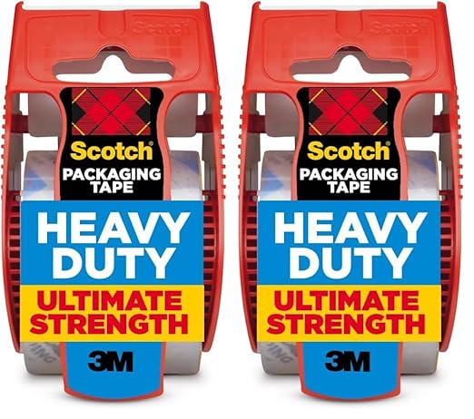 Scotch Heavy Duty Shipping Packaging Tape, 1.88" x 27.7 yd, Great for Packing, Shipping & Moving, Clear, 1 Dispensered Roll (142L) (Pack of 2)