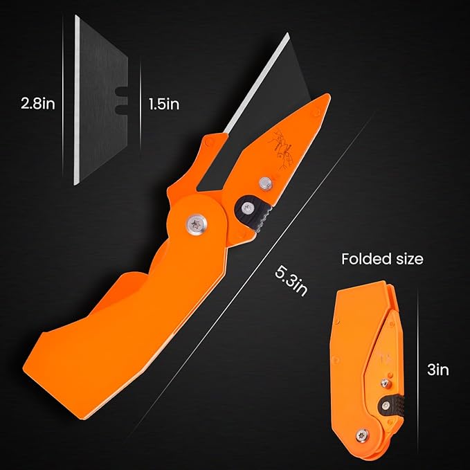 Lichamp 6-Pack Folding Utility Knife, Quick-Change Box Cutter with Razor Blades & Belt Clip, Portable Construction Tool for DIY, Outdoor & Warehouse Use, Orange