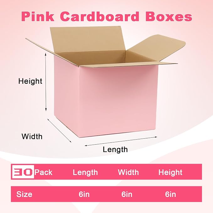 Small Shipping Boxes 6x6x6 Inches, 30 Pack Pink Corrugated Cardboard Boxes, Cube Mailer Boxes for Small Business Packaging Mailing