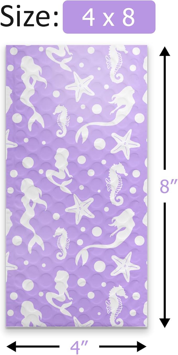 4x8 (20pcs) Purple Mermaids Designer Self Seal Poly Bubble Mailers Shipping Envelopes Padded Bags