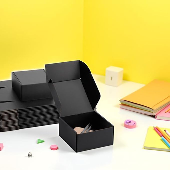 6x6x3 inch Black Shipping Boxes for Small Business- Set of 25 | Sturdy ECT 32 Corrugated Cardboard Mailer Boxes, Easy Assemble for Packaging, Mailing, Gift Giving & Ecommerce Packing