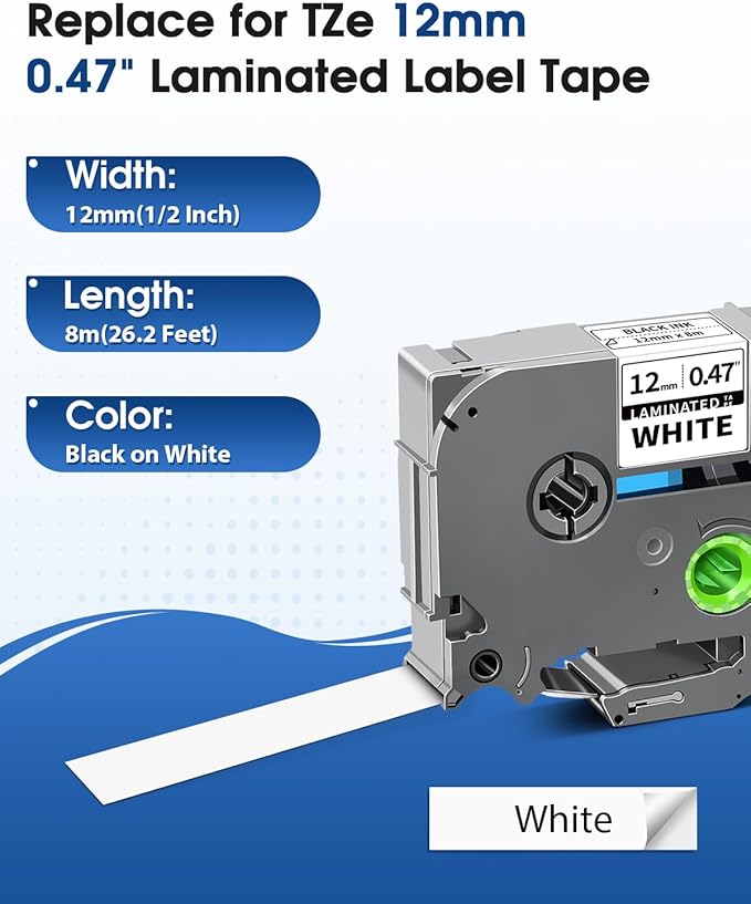 10-Pack P Touch Label Maker TZe-231 Tape 12mm 0.47" Laminated White | Compatible for Brother TZe-231 TZe231 TZ-231 Label Tape 1/2” Work with Ptouch PT-D220 PTD220 D200 D210 H100 D400 D600 1280