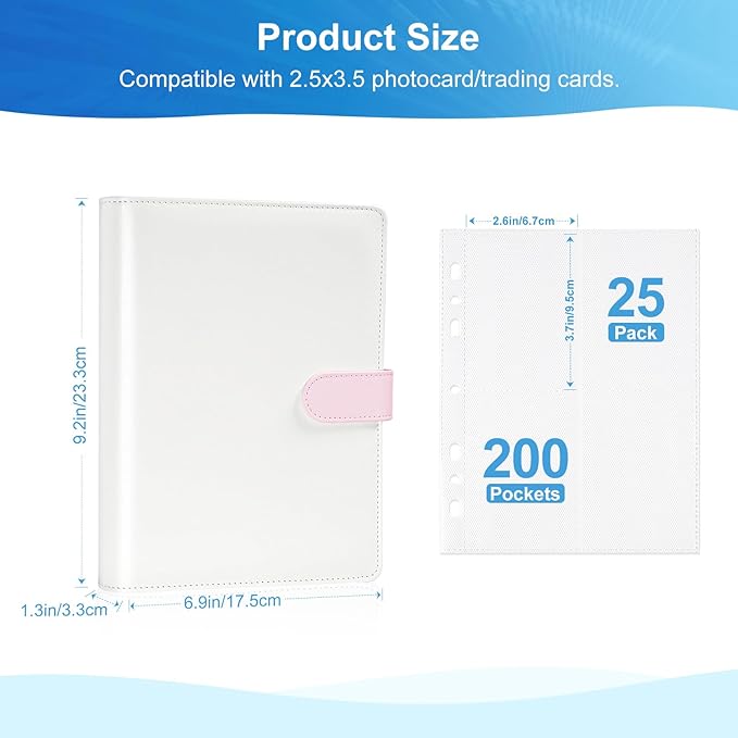 Refillable PU Leather Album A5 Photocard Binder with Adjustable Page,200 Pockets,Compatible with Fujifilm Instax Mini 12 11 9 40 99 90 8 7 Evo LiPlay,Polaroid Snap PIC-300 Z2300 Instant Cameras (Pink)