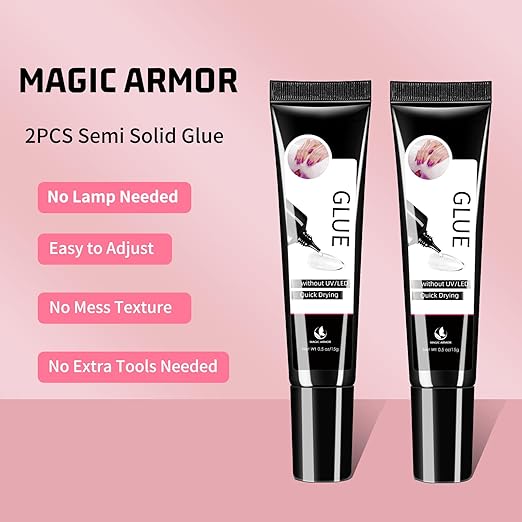 2 x 15g Semi Solid Nail Glue for Press On Nail, No Need for UV Lamp Super Strong Nail Glue Quick Drying Gel Long Lasting for Fake Acrylic Nails