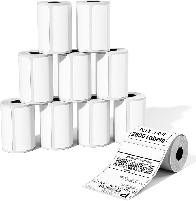Phomemo Thermal Labels 4x6 for Shipping Packages,Direct Printer Label Paper 4x6 Shipping Labels Compatible with Rollo Zebra MUNBYN Phomemo Nelko Omezizy & Most Thermal Printers,10 Rolls/2500 Labels
