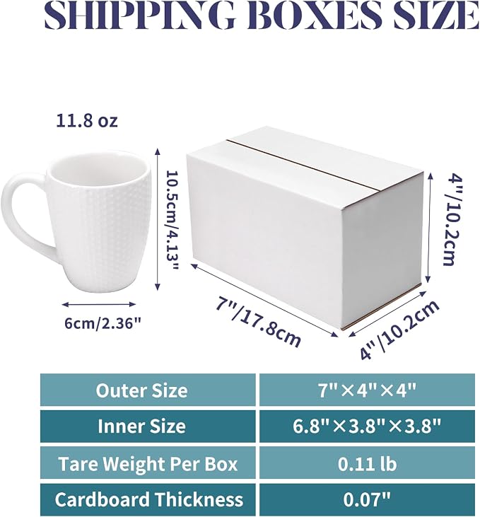 Shipping Boxes 7x4x4 Set of 25, White Corrugated Cardboard Box for Mailing Business Packaging