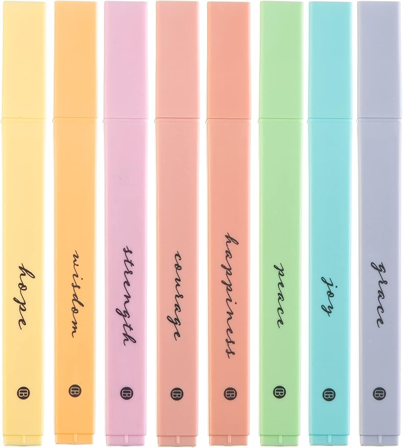DIVERSEBEE Bible Highlighters with Soft Chisel Tip, No Bleed (Pastel) | 8 Pack Assorted Colors Pens, Quick Dry, Cute Aesthetic Markers, Bible Study Journaling Supplies and Accessories