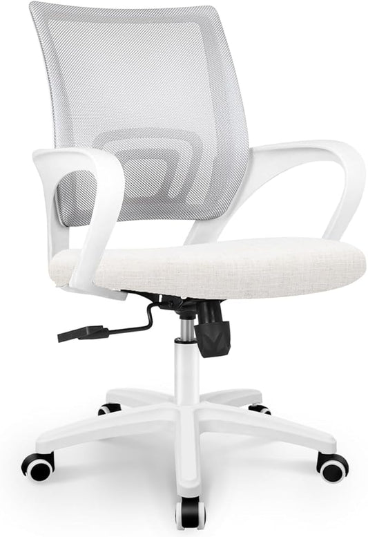 NEO Chair Office Desk Computer Chair Ergonomic Mesh Gaming Mid Back Seat with Comfy Lumbar Support Adjustable Height Swivel for Home Task (Ivory)