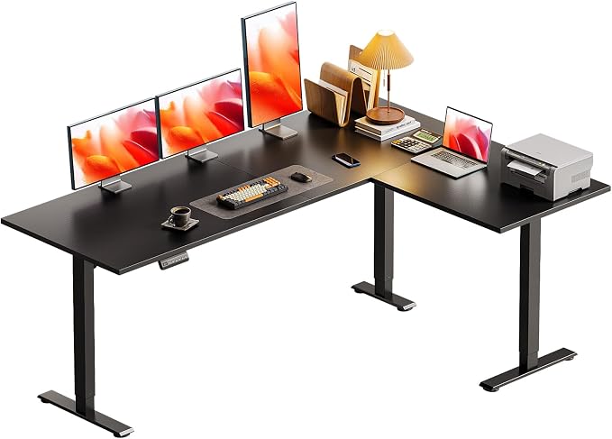 Casaottima 63 Inch L Shaped Electric Standing Desk, Home Office, Black | Reversible Corner Desk with Height Adjustment, Ergonomic Sit Stand Table for Home Office, Computer Workstation