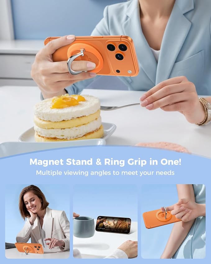 SUPERONE for MagSafe Phone Grip, Adjustable Magnetic Phone Ring Holder | Removable Phone Finger Ring Kickstand，Mag Safe Accessories Only Compatible with iPhone 17 - 12 Series, Mag Safe Case - Orange