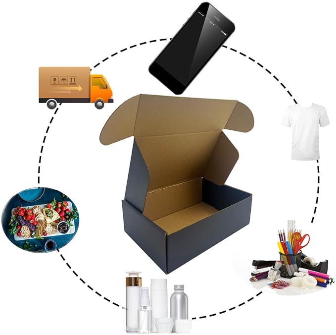 24 Pack 9x6x3 inch Black Shipping Boxes ，Cardboard Packaging Boxes for Mailing Shipping Corrugated Cardboard Boxes for Packaging Small Business Craft Flat Shipping Boxes Empty Gifts Giving Products