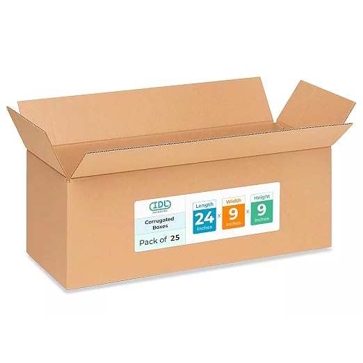 Long Moving & Shipping Boxes 24"L x 9"W x 9"H (25-Pack) - Extra Strength 200 lb vs Regular - Corrugated Moving Boxes for Delivery - Cardboard Box for Shipping - Long Box by IDL Packaging | Extra Strength 200 lb vs Regular - Corrugated Moving Boxes for ...