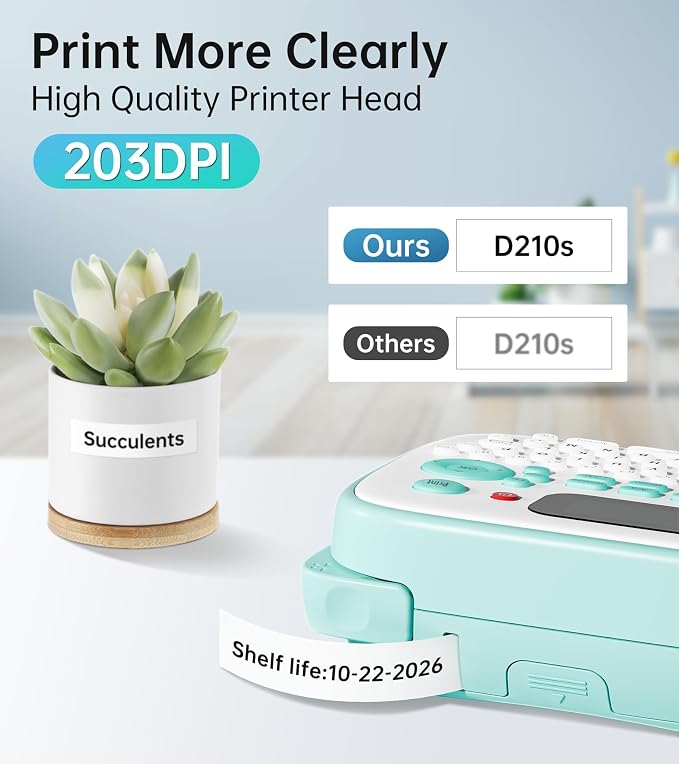Vixic Label Makers, Label Maker with Different Fonts, D210S Labeler Machine | Portable Labelmaker Machine with QWERTY Keyboard, 12mm Laminated Waterproof-Labels for Home Office School Kids Items