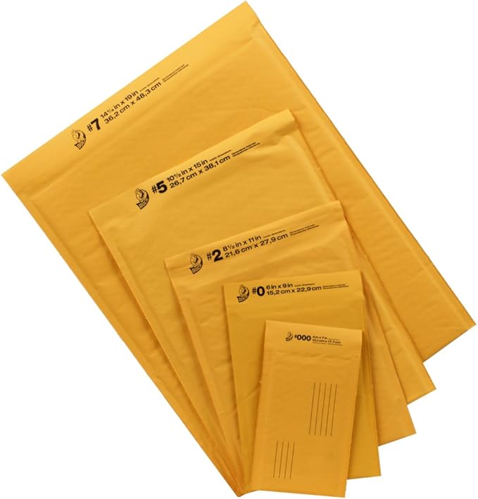 Duck Brand Kraft Bubble Mailers, #0-6 x 9 Inches, 5-Pack (284691), Tan