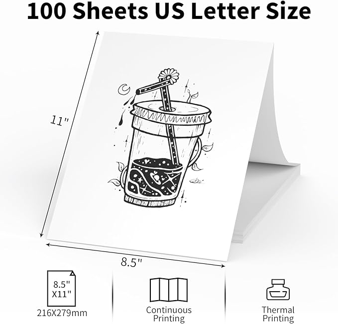 MFLABEL 8.5x11 Thermal Paper - 10-Year Fade-Proof! 100-Sheet Letter Size for Portable Printers (Compatible with iDPRT/Peripage/Munbyn) | BPA-Free Quick-Dry | Not for Laser/Inkjet