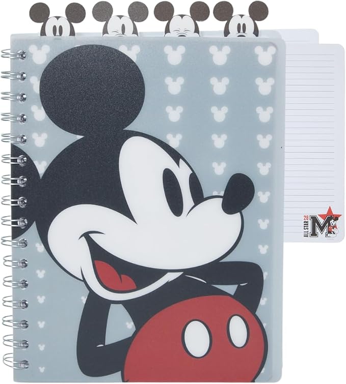 Disney Mickey Mouse Tab Journal Notebook, Spiral Bound, Cute Dividers, 8x7 | Vinyl Cover, Tabbed Dividers, Disney Mickey Mouse School & Office Supplies, Writing Journal, Diary, Travel Notebook, Notepad