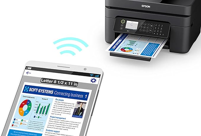Epson Workforce WF-2850 All-in-One Wireless Color Inkjet Printer, Black - Print Scan Copy Fax - 10 ppm, 5760 x 1440 dpi, Auto 2-Sided Printing, 30-Sheet ADF, Voice-Activated, Vertluna Printer_Cable