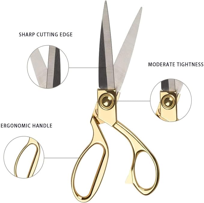 8.5 '' Gold Stainless Steel Sharp Tailor Scissors Professional Household Shears Craft Fabric Heavy Duty Cutting Sewing, Crafts, Home Kitchen Office