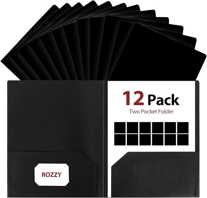 Plastic Folders with Pockets, 12 Pack Document Folders with Business Card Slot, 2 Pocket Folders Back to School Supplies for Kids, Office