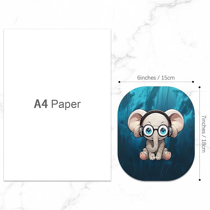 Small Mouse Pad, 6 x 7 Inch, Oval Mini Mouse Pad with Non-Slip Rubber Base for Laptop Wireless Mouse Keyboard Tray Mousepad, Cute Elephant