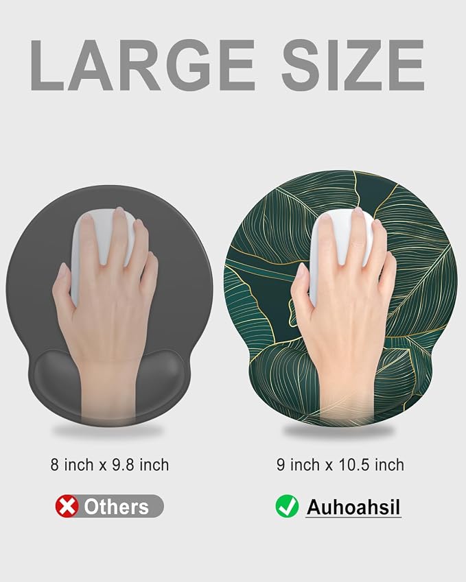 Auhoahsil Ergonomic Mouse Pad with Wrist Rest, Comfortable Silicone Non-Slip Computer Pain Relief Gel Mouse Mat with Wrist Support for Gaming, Work, Office, Women & Men, Cute Pattern, Monstera Leaves