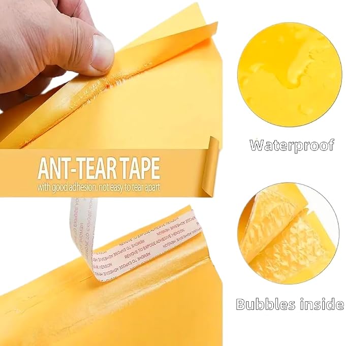Kraft Bubble Mailers 5x8 Inch 12 Pack (Yellow) | Small Bubble Envelopes, Self Seal Padded Envelopes,Bulk Mail Shipping Bags, For Jewelry, For Makeup Supplies