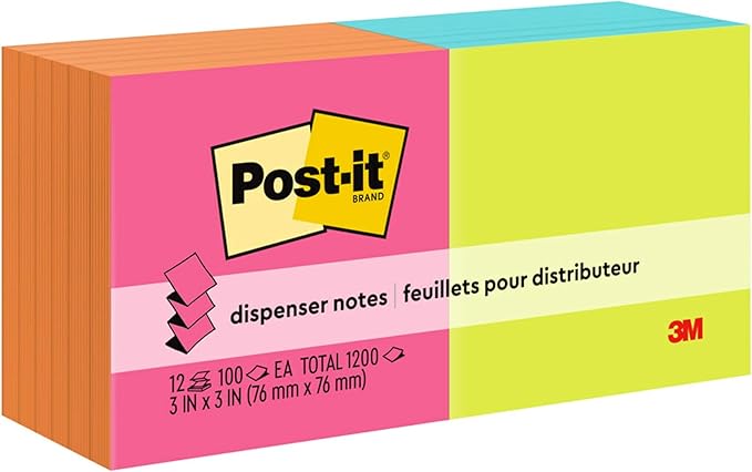 Post-it Pop-up Notes 3x3 in, 12 Pads, America's #1 Favorite Sticky Note, Alternating Colors of Power Pink & Vital Orange and Aqua Splash & Acid Lime, Poptimistic Collection, Clean Removal, Recyclable