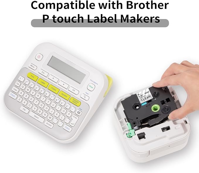 Compatible with Brother Label Maker Tape Clear 9mm 0.35" Laminated TZe-121 | Black on Clear Tape Ptouch TZ-121 Compatible with Brother P-Touch PT-D210 PT-D220 PT-D410, 3/8" x 26.2 ft (8 m), 4-Pack