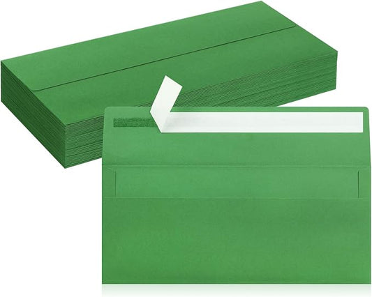 50 Pack #10 Business Envelopes, Green Standard Envelopes Self Seal, Letter Size Mailing Envelopes for Checks Letters Invoices Statements Christmas Birthday Graduation Wedding, 4 1/8 x 9 1/2 Inch