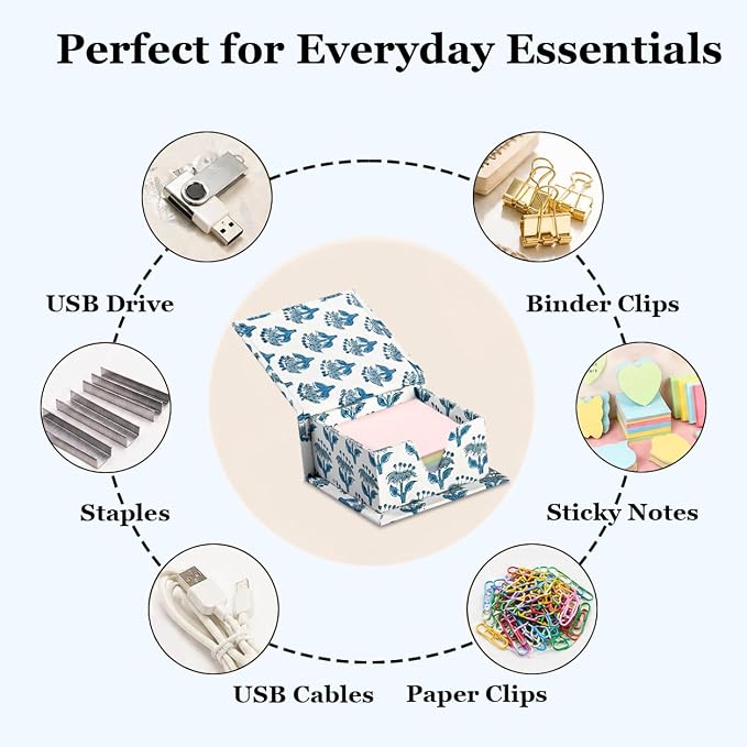 CPC Apatite Blue Block Print Cotton Desk Organizer Sticky Note Holder | Cute, Aesthetic, Decor Accessories, Workspace Organizers, Caddy Storage, Gift for Office, Professionals, Student