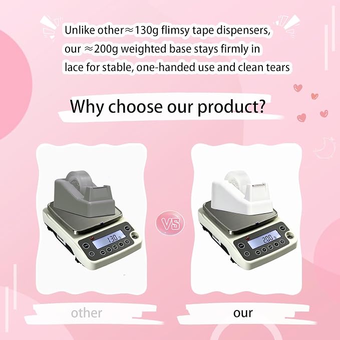 Tape Dispenser Desk,Desktop Tape Dispenser, Tape Dispenser with Weighted Non-Skid Base, Includes 6 Rolls Transparent Tape (0.71" x 1000"),Heavy Duty Tape Holder for Office, Home, School(White)