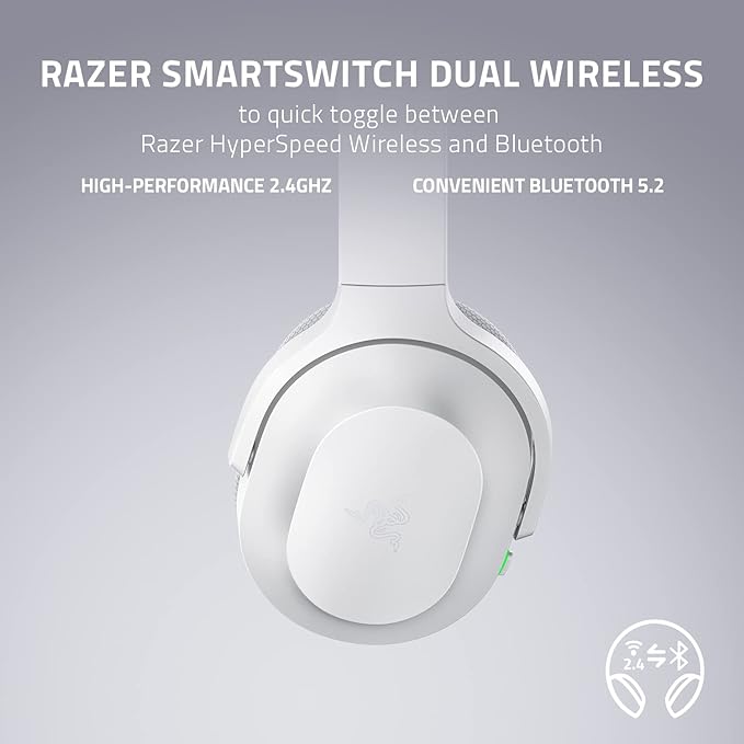 Razer Barracuda Wireless Gaming & Mobile Headset (PC, PlayStation, Switch 2, Android, iOS): 2.4GHz Wireless + Bluetooth - Integrated Noise-Cancelling Mic - 50mm Drivers - 40 Hr Battery - Mercury White