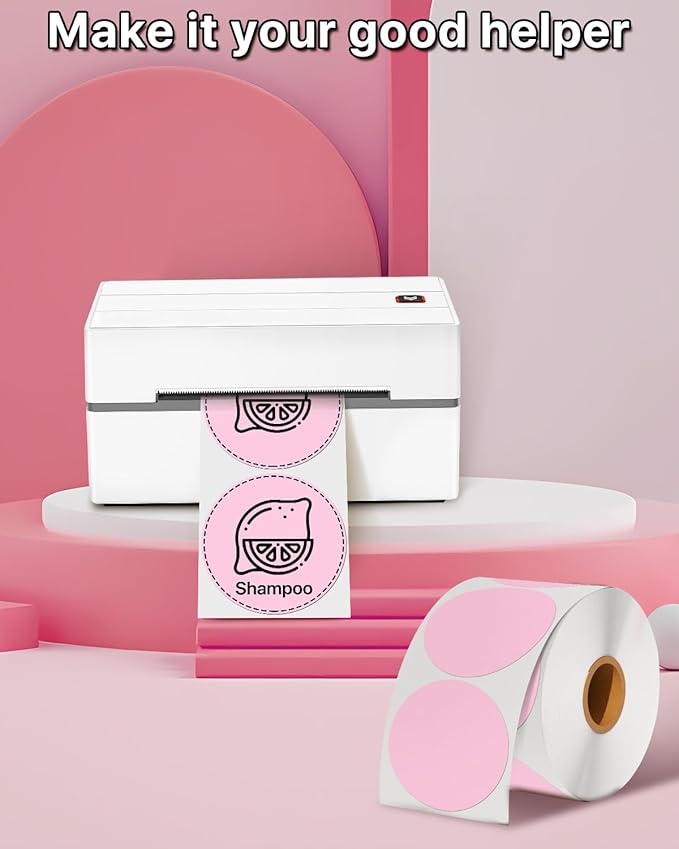 3 Inch (76.2mm x 76.2mm) Round Thermal Printer Label Stickers Self-Adhesive Circle Convenient Multi-Purpose Blank 3" Sticker Roll for Family Classification, Gift Sealing, Pink (500Pcs)
