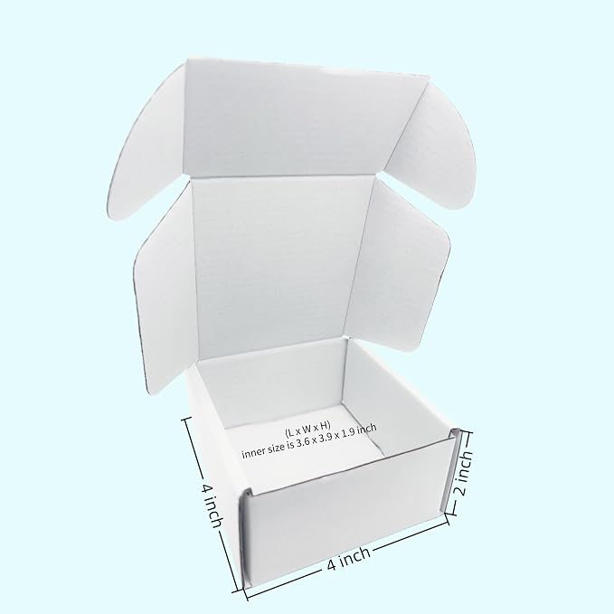 4x4x2 Inches 50 Pack White Corrugated Cardboard Shipping Boxes | Small Mailer Boxes for Business Packaging Mailing, For Business Packaging, For Mailing