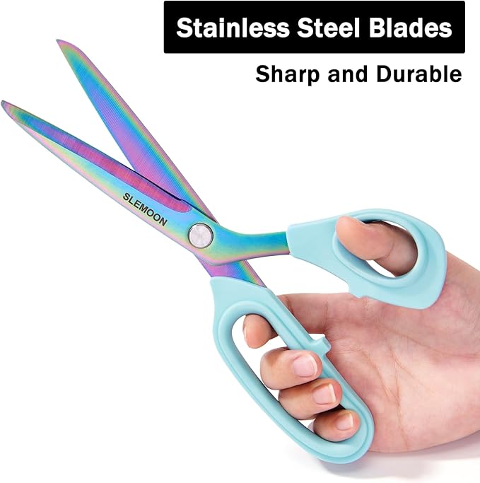 10" Scissors All Purpose, Heavy Duty Professional Tailor Scissors for Fabric Cutting, Leather Craft & Sewing Projects, Light Blue