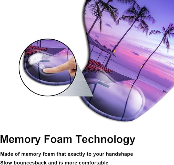 HOPONY Ergonomic Mouse Pad with Wrist Support Gel Mouse Pad with Wrist Rest, Comfortable Computer Pad for Laptop, Pain Relief Mousepad with Non-Slip Rubber Base, 9 x 10 in,Palms Beach