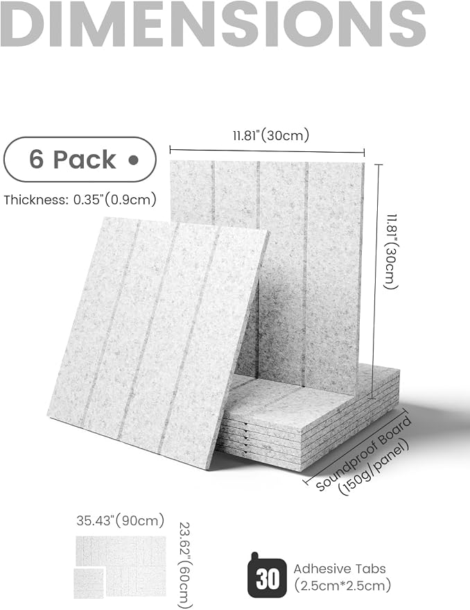Fluxynara 36" x 24" Large Felt Bulletin Board, Light Gray | 6 Pack Cork Board Alternative with 30 Safe Adhesive Tabs, Felt Pin Boards for Wall Decor, Home, Office, Classroom, Dorm