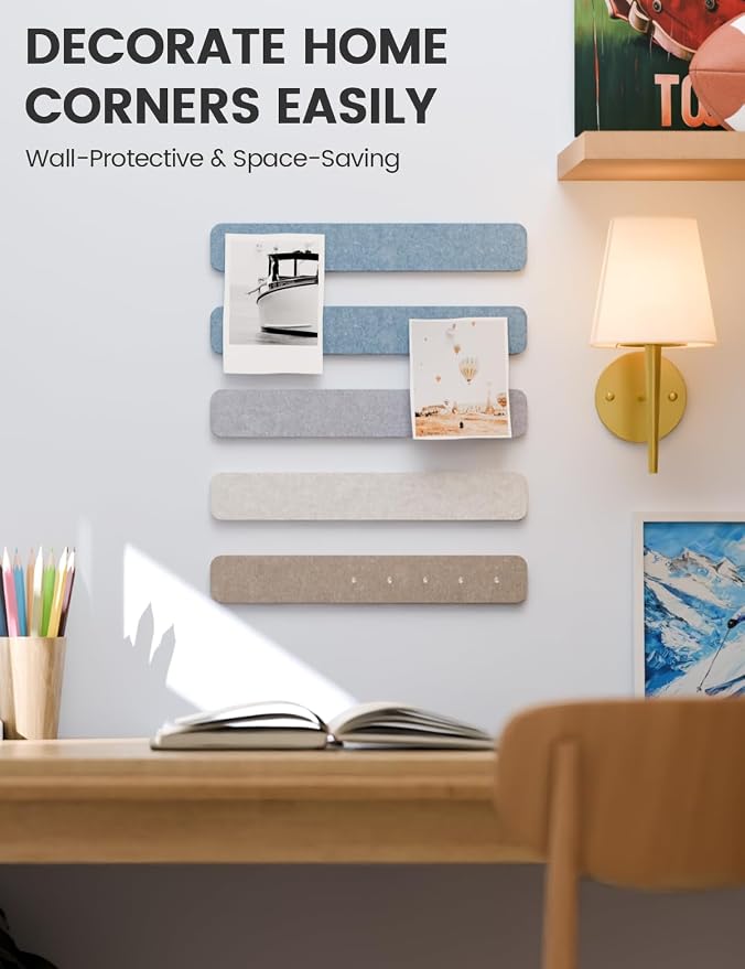 Fluxynara 13" x 2" Felt Wall Panels, Coastal | 5-Pack Includes 35 Push Pins and Adhesive Tabs for Photos, Notes and Decor in Bedroom Doors, Home Office or Studios