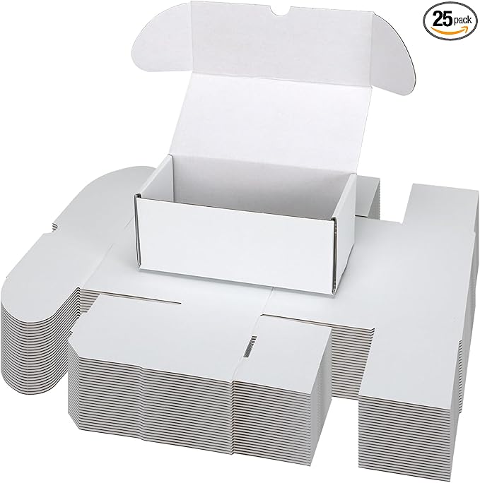 Bulk 600 Capacity Trading Cards Storage Box, in Total 25 Pack All White Cardboard Shipping Boxes for 15000 Count 12pt 2.5x3.5 inch Cards or Sleeved Cards