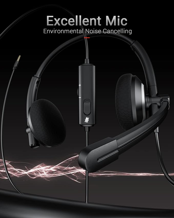 awatrue Wired Headset with Microphone for PC Laptop - 3.5mm Jack On Ear Headphones with Noise Cancelling Microphone for Boom Skype Webinars, in-line Control,Comfortable