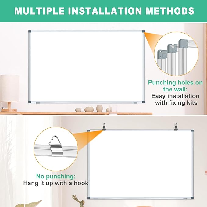 4' x 3' Whiteboard Dry Erase White Board for Wall 48x36 (2pcs) Magnetic Boards for Office Classroom & Home, Small Wall Whiteboard Including 6 Markers, 20 Magnets, 2 Erasers