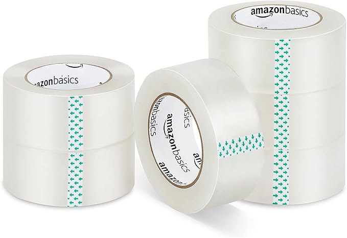 Amazon Basics Strong Adhesive Packing Tape for Moving Boxes, Shipping and Sealing, Clear, 1.88" x 109 Yards, 6-Pack, Total 654 Yards
