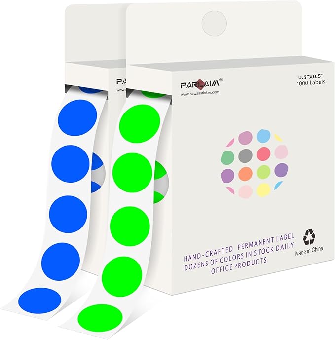 PARLAIM 1/2" Circle Dot Stickers 2 Rolls Pack 2000 Color Coded Labels for Home Commerce Business, Fluorescent Green + Blue