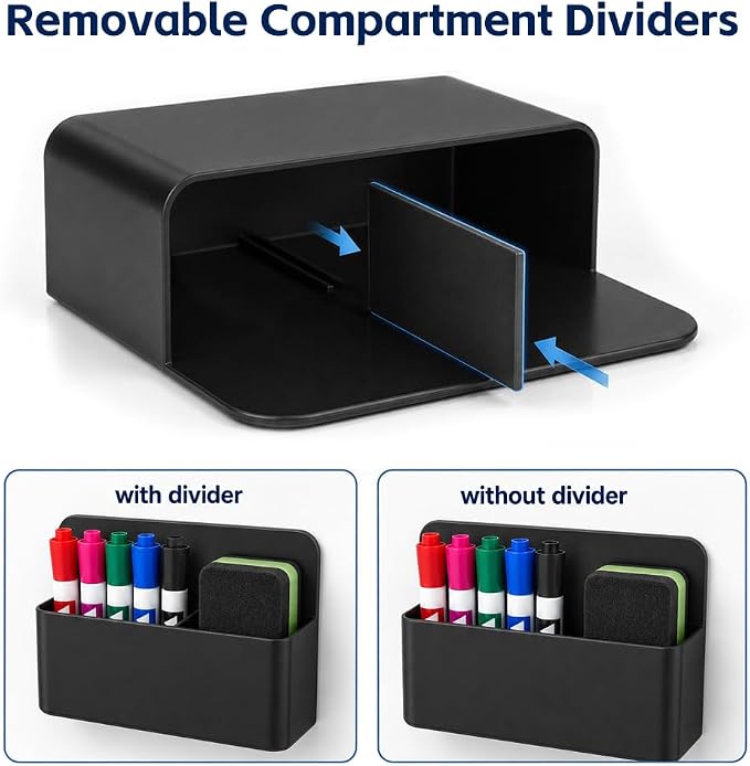 Magnetic Pencil Pen Holder, 2 PCS Dry Erase Marker Holder for Whiteboard, Black Magnet Storage Pencil Cup Case Box Fridge Organizers Locker Accessories for Office School Classroom Teacher Must Haves