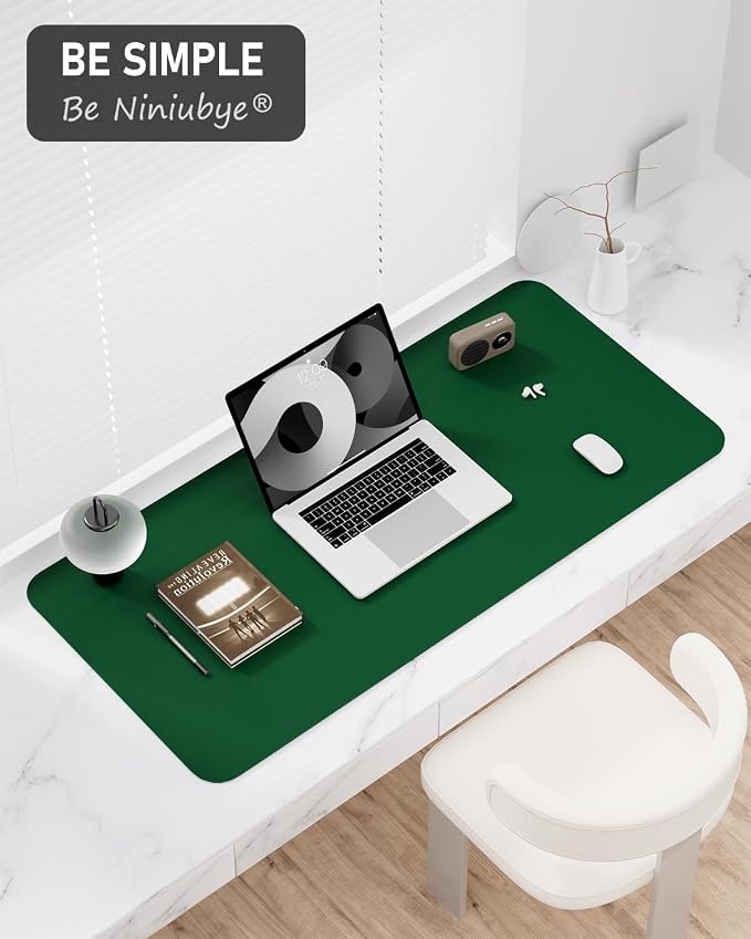 Desk Pad, 35.5" x 17" PU Leather Non-Slip Desk Mat Large Mouse Pad for Desktop, Waterproof Laptop Computer Writing Mat for Office, Home, Work, Gaming, Dark Green