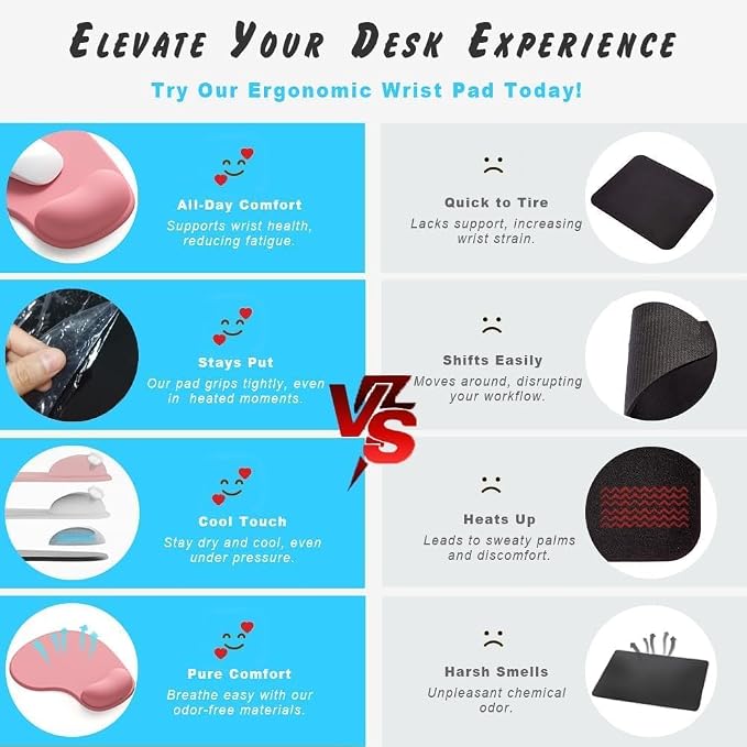 Office Mousepad with Gel Wrist Support - Ergonomic Gaming Desktop Mouse Pad Wrist Rest - Design Gamepad Mat Rubber Base for Laptop Computer -Silicone Non-Slip Special-Textured Surface (03Black)
