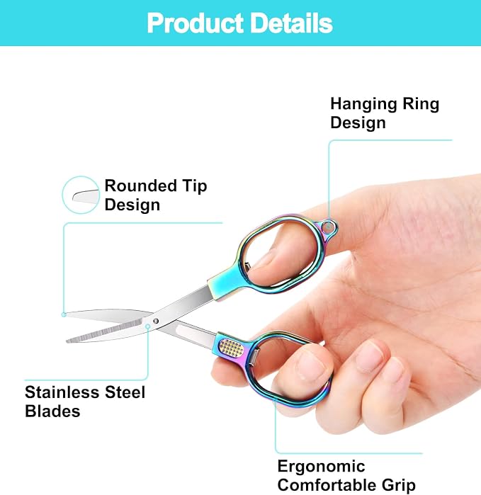 Zicolu Folding Travel Scissors Safety, Small TSA-Compliant and Portable with Case, Pocket Foldable Stainless Steel Retractable Cutters, Mini Craft Scissors for Home, Outdoor and Office Use